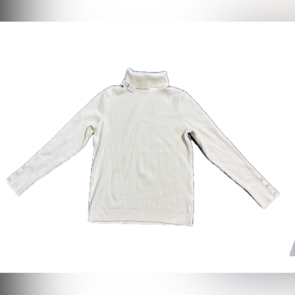 Talbots Ribbed Button-Cuff Turtleneck Sweater | Petite M Cream